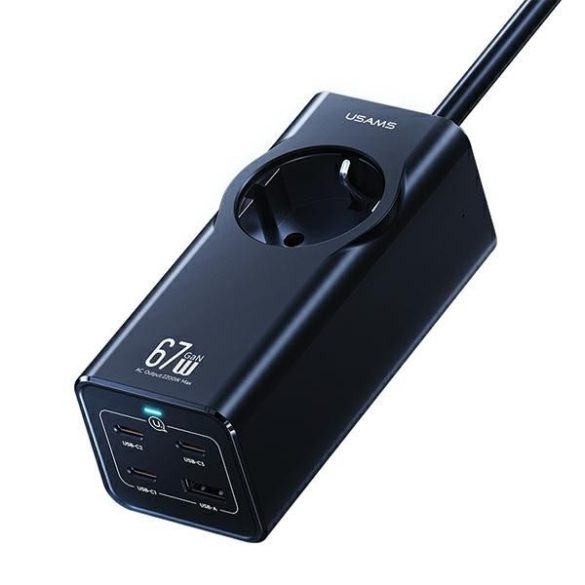 USAMS hosszabbító és elosztó 67W 3x USB-C + USB - fekete