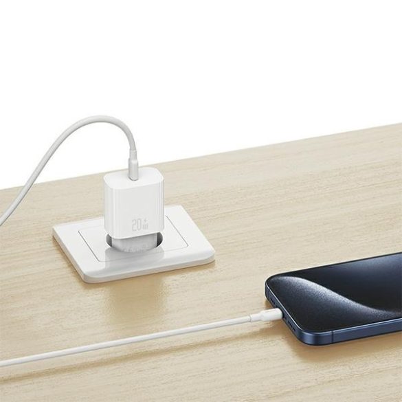 USAMS T65 hálózati töltő (csak fej) 1xUSB-C csatlakozással PD 20W 3A - fehér