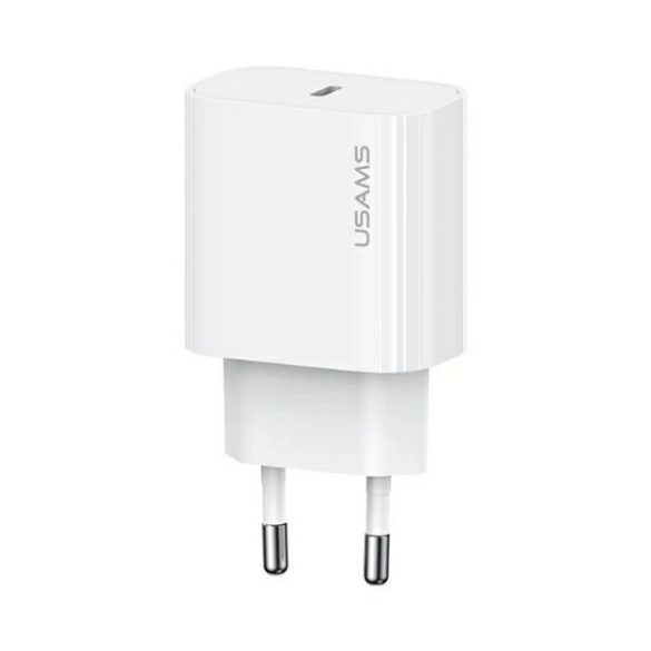 USAMS T65 Yi Series hálózati töltő 1xUSB-C csatlakozással és Type-C - Type-C kábellel PD 20W - fehér