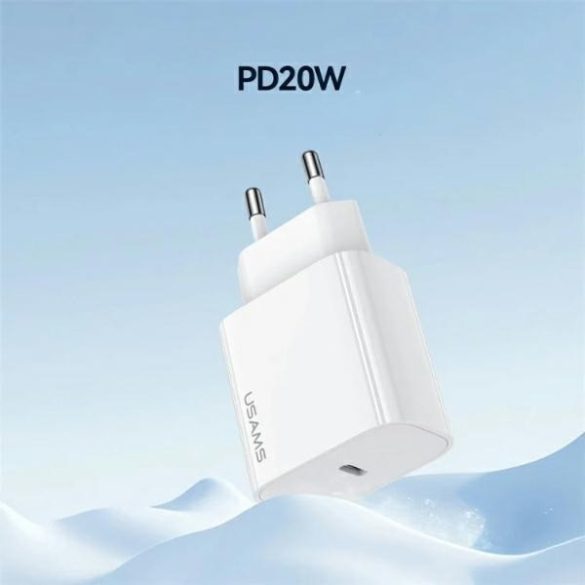 USAMS T65 Yi Series hálózati töltő 1xUSB-C csatlakozással és Type-C - Type-C kábellel PD 20W - fehér