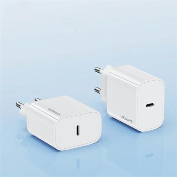 USAMS T65 Yi Series hálózati töltő 1xUSB-C csatlakozással és Type-C - Type-C kábellel PD 20W - fehér