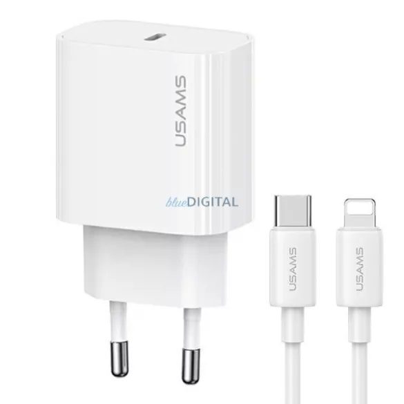 USAMS Lad. hálózat. 1xUSB-C T65 PD20WPD gyorstöltő US-CC226 + USB-C/Lightning kábel US-SJ712 30 W