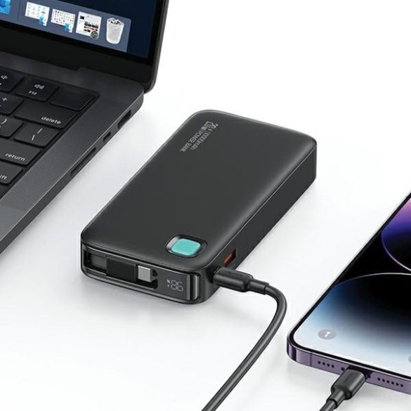 USAMS XY Series Powerbank visszahúzható USB-C kábel 10000 mAh PD 20W - fekete