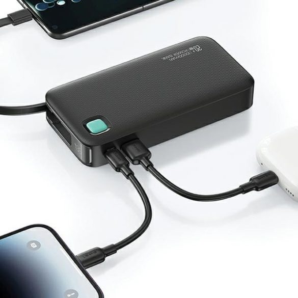 USAMS XY Series Powerbank visszahúzható USB-C kábel 10000 mAh PD 20W - fekete