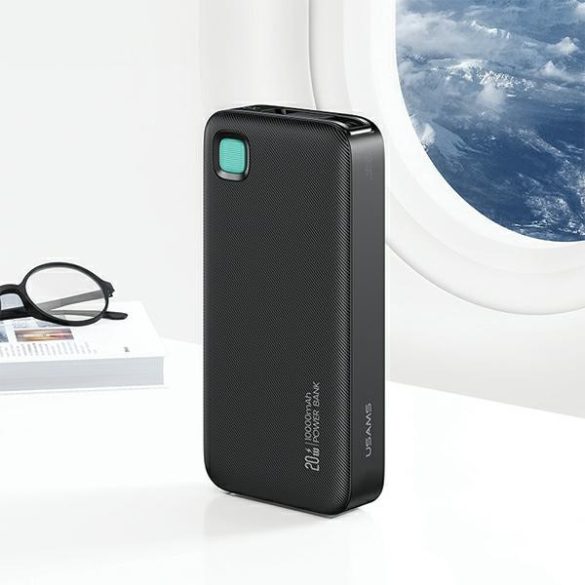 USAMS XY Series Powerbank visszahúzható USB-C kábel 10000 mAh PD 20W - fekete