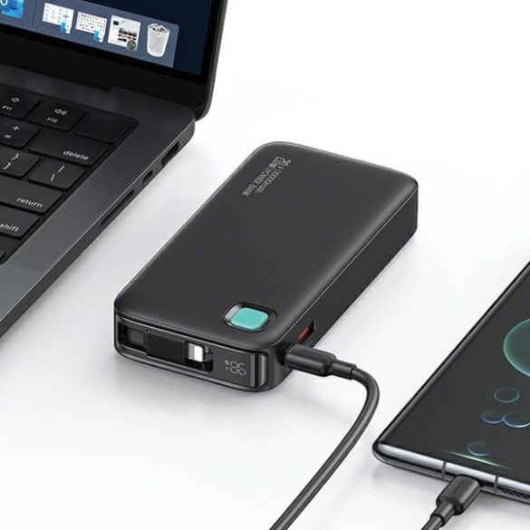 USAMS XY Series Powerbank visszahúzható kábellel Lightning 10000 mAh PD 20W - fekete