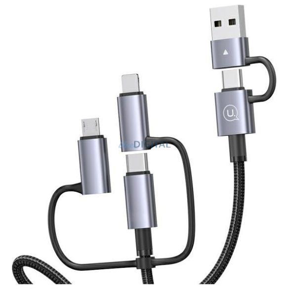 USAMS US-SJ713 Sufeng Series USB-A/Type-C - Type-C/Lightning/micro USB kábel 60W 1.2m - fekete