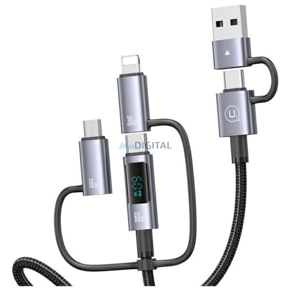 USAMS US-SJ713 Sufeng Series USB-A/Type-C - Type-C/Lightning/micro USB kábel 60W 1.2m - fekete