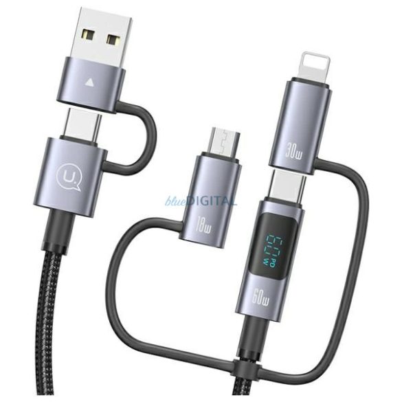 USAMS US-SJ713 Sufeng Series USB-A/Type-C - Type-C/Lightning/micro USB kábel 60W 1.2m - fekete