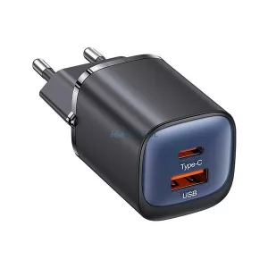 USAMS HC Series CC254 30W GaN hálózati töltő USB-C/USB-A gyorstöltés - fekete