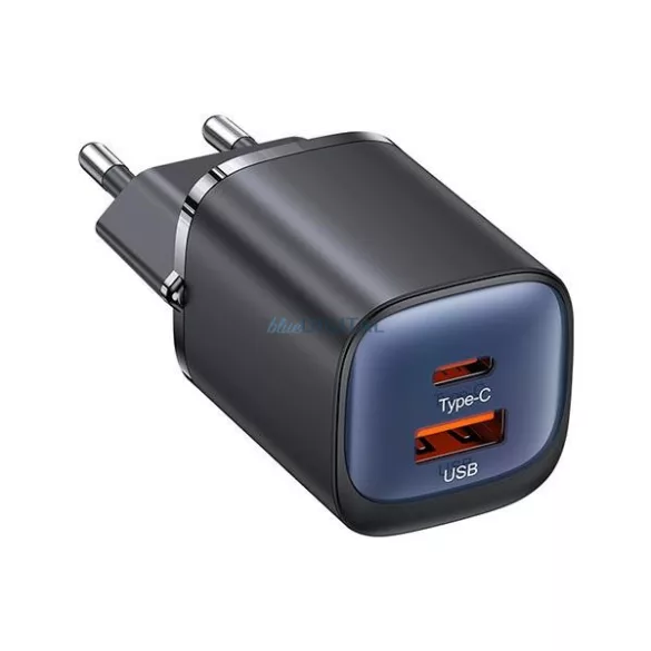 USAMS HC Series CC254 30W GaN hálózati töltő USB-C/USB-A gyorstöltés - fekete
