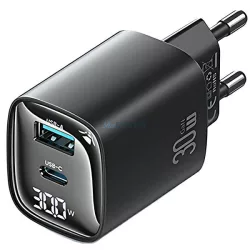   USAMS XC Series CC229 30W GaN hálózati töltő USB-C/USB-A gyorstöltés - fekete