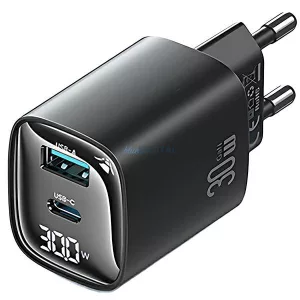 USAMS XC Series CC229 30W GaN hálózati töltő USB-C/USB-A gyorstöltés - fekete