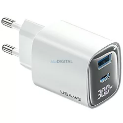   USAMS XC Series CC229 30W GaN hálózati töltő USB-C/USB-A gyorstöltés - fehér