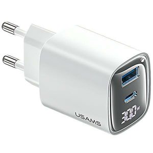 USAMS CC229 XC Series hálózati töltő 1x-USB-A és 1xUSB-C csatlakozással 30W GaN - fehér