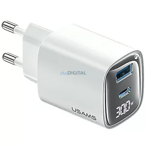 USAMS XC Series CC229 30W GaN hálózati töltő USB-C/USB-A gyorstöltés - fehér