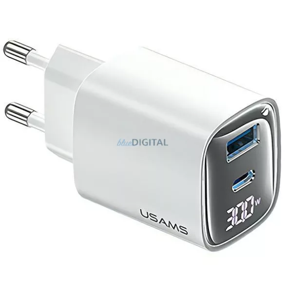 USAMS XC Series CC229 30W GaN hálózati töltő USB-C/USB-A gyorstöltés - fehér