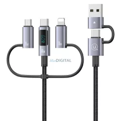   USAMS SJ736 Sufeng Series USB-A/Type-C - Type-C/Lightning/microUSB kábel kijelzővel 60W 2m - szürke
