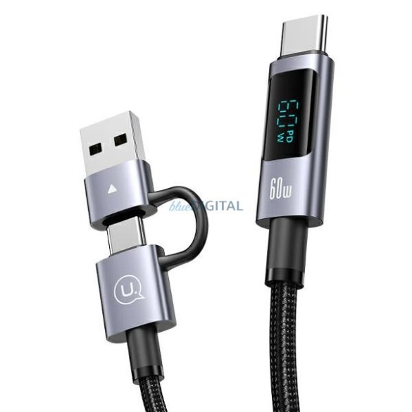 USAMS SJ736 Sufeng Series USB-A/Type-C - Type-C/Lightning/microUSB kábel kijelzővel 60W 2m - szürke