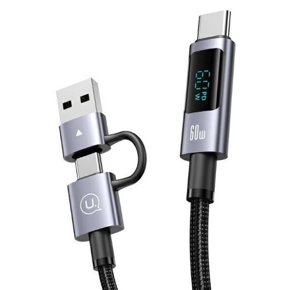 USAMS SJ736 Sufeng Series USB-A/Type-C - Type-C/Lightning/microUSB kábel kijelzővel 60W 2m - szürke