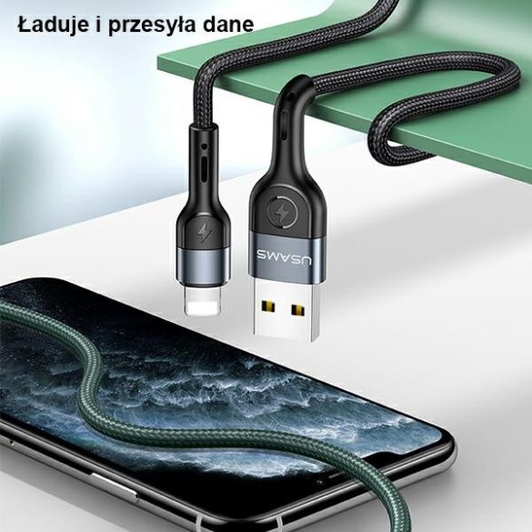 USAMS kábel fonott U55 2A Lightning fekete 1m SJ448USB01 (US-SJ448)