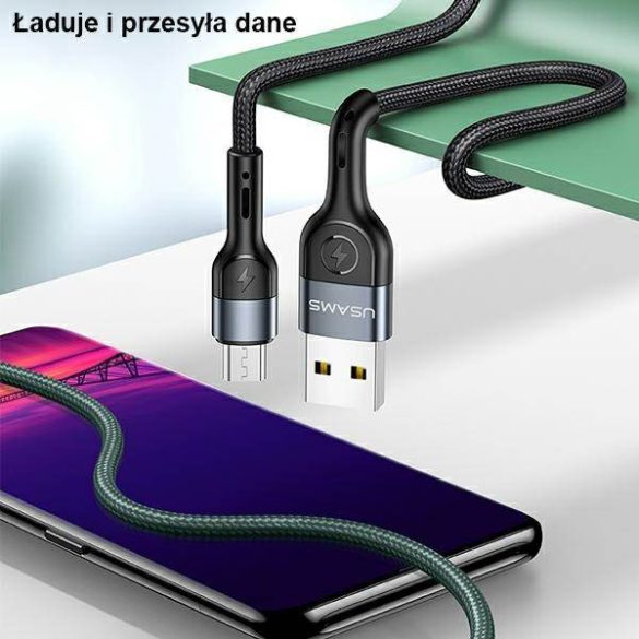 USAMS kábel fonott U55 2A micro USB fekete 1m SJ450USB01 (US-SJ450)