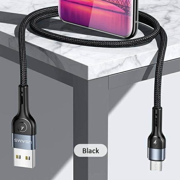 USAMS kábel fonott U55 2A micro USB fekete 1m SJ450USB01 (US-SJ450)