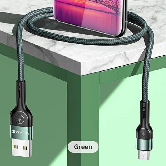 USAMS kábel fonott U55 2A micro USB zöld 1m SJ450USB02 (US-SJ450)