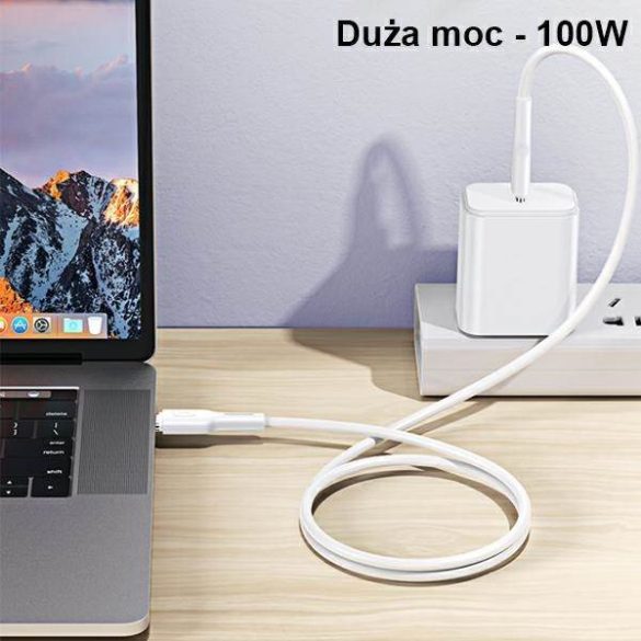 USAMS kábel U43 USB-C - USB-C 100W PD gyorstöltés 5A 1.2m fehér SJ459USB02 (US-SJ459)