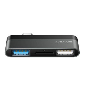 USAMS Adapter USB-C Mini HUB 2xUSB +Micro SD szürke