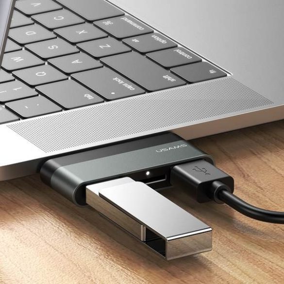 USAMS Adapter USB-C Mini HUB 2xUSB +Micro SD szürke