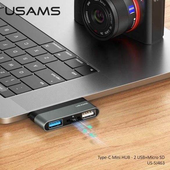 USAMS Adapter USB-C Mini HUB 2xUSB +Micro SD szürke