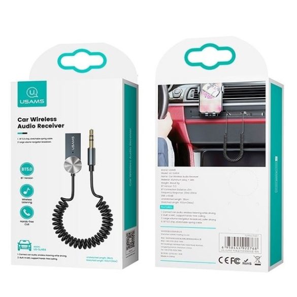 USAMS Adapter audio Bluetooth 5.0 USB-AUX szürke