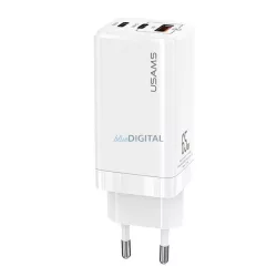   USAMS hálózati töltő MT 2xUSB-C+USB GaN 65WT33 PD (csak a fej) Gyors töltő fehér CC110TC02 (US-CC110)