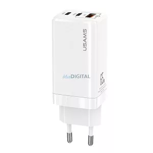 USAMS hálózati töltő MT 2xUSB-C+USB GaN 65WT33 PD (csak a fej) Gyors töltő fehér CC110TC02 (US-CC110)