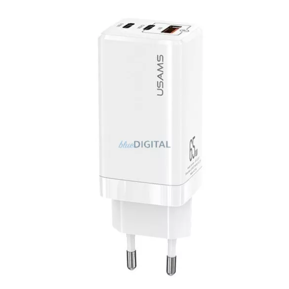 USAMS hálózati töltő MT 2xUSB-C+USB GaN 65WT33 PD (csak a fej) Gyors töltő fehér CC110TC02 (US-CC110)