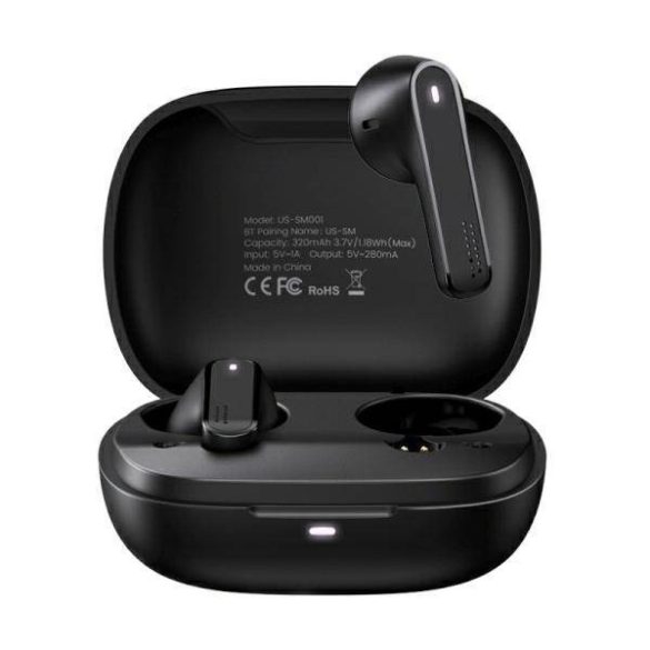 USAMS Bluetooth fülhallgató 5.0 TWS SM sorozat vezeték nélküli fekete BHUSM02 (US-SM001)