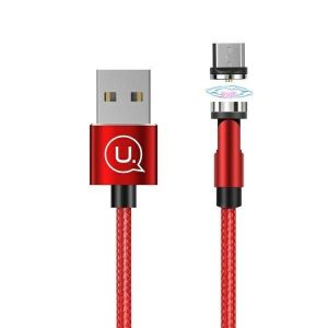 USAMS kábel mágneses U59 microUSB 2.1A gyorstöltés 1m fonott piros SJ474USB02 (US-SJ474) állítható szög