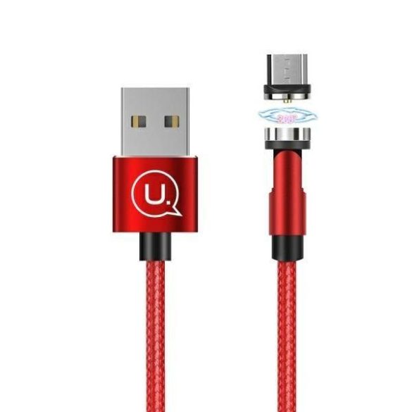 USAMS kábel mágneses U59 microUSB 2.1A gyorstöltés 1m fonott piros SJ474USB02 (US-SJ474) állítható szög