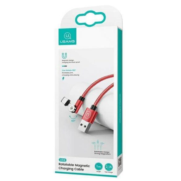 USAMS kábel mágneses U59 microUSB 2.1A gyorstöltés 1m fonott piros SJ474USB02 (US-SJ474) állítható szög