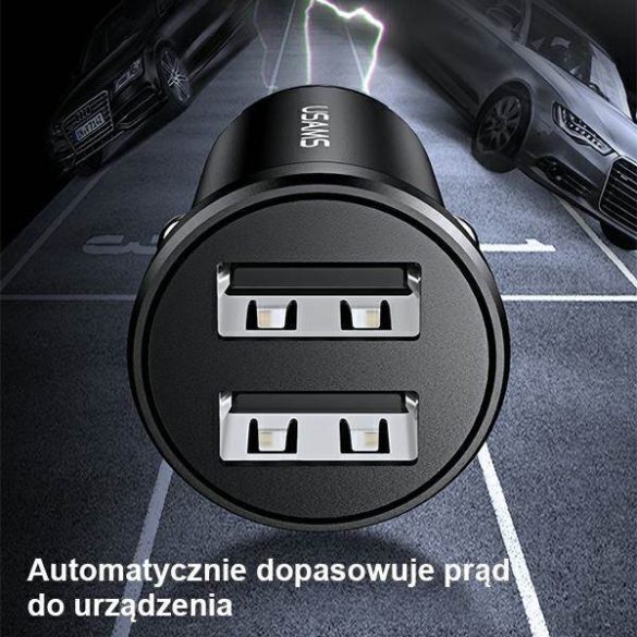 USAMS autós töltő 2xUSB 2,4A Mini fekete CC114TC01 (US-CC114)