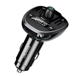  USAMS C21 kihangosító FM transzmitterrel, Bluetooth 5.0, MP3, 2xUSB 3.4A - fekete