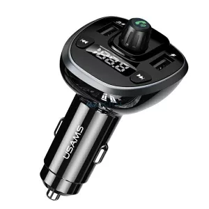 USAMS C21 kihangosító FM transzmitterrel, Bluetooth 5.0, MP3, 2xUSB 3.4A - fekete