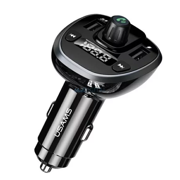 USAMS C21 kihangosító FM transzmitterrel, Bluetooth 5.0, MP3, 2xUSB 3.4A - fekete