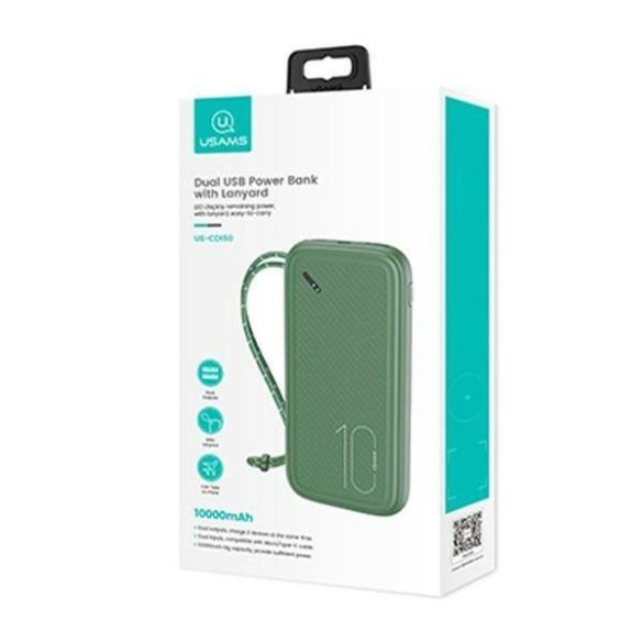 USAMS Powerbank PB56 10000mAh 2xUSB / USB-C / MicroUSB gyorstöltés sötétzöld 10KCD15003 (US-CD150)