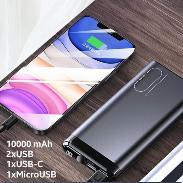 USAMS Powerbank PB55 10000mAh 2xUSB LED kijelző szürke 10KCD14801 (US-CD148) alumínium