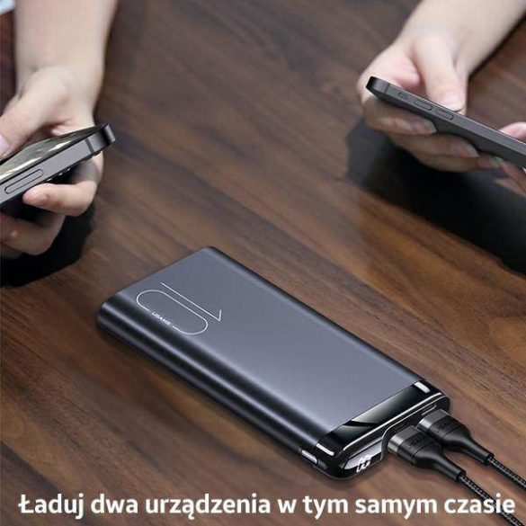 USAMS Powerbank PB55 10000mAh 2xUSB LED kijelző szürke 10KCD14801 (US-CD148) alumínium