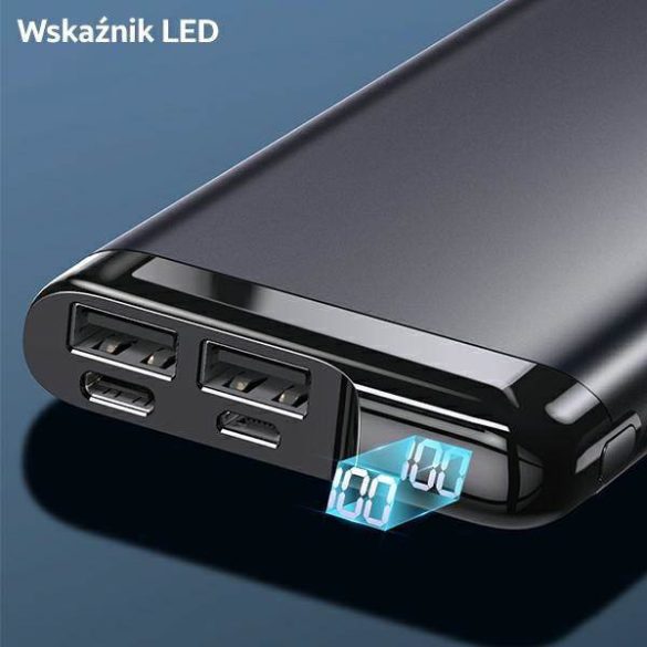 USAMS Powerbank PB55 10000mAh 2xUSB LED kijelző szürke 10KCD14801 (US-CD148) alumínium