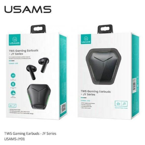 USAMS Bluetooth fülhallgató 5.0 TWS JY sorozat Gaming fülhallgató vezeték nélküli fekete BHUJY01