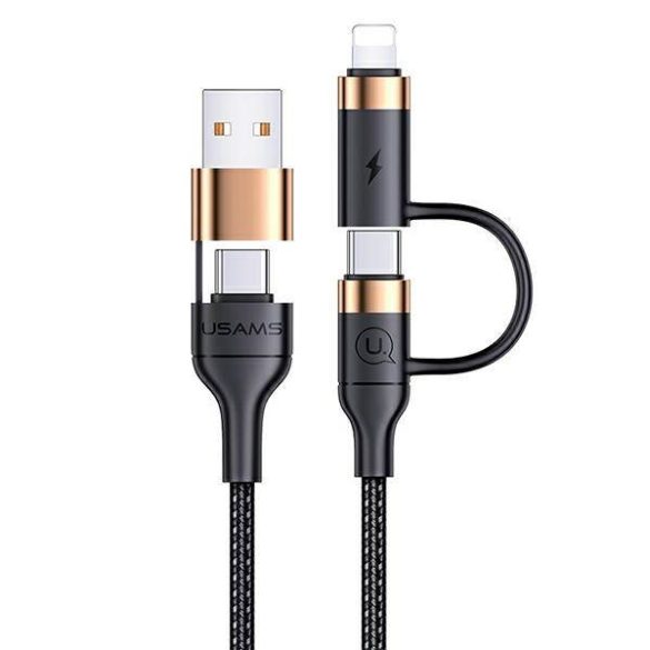 USAMS kábel fonott U62 2xUSB-C/USB-A /lightning 1,2m PD gyorstöltés fekete SJ483USB01 (US-SJ483)